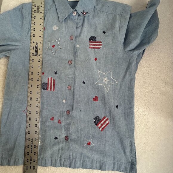 Draper's & Damon's Womens Button Up Denim Shirt Small Embroidered Patriotic Star - Picture 7 of 7